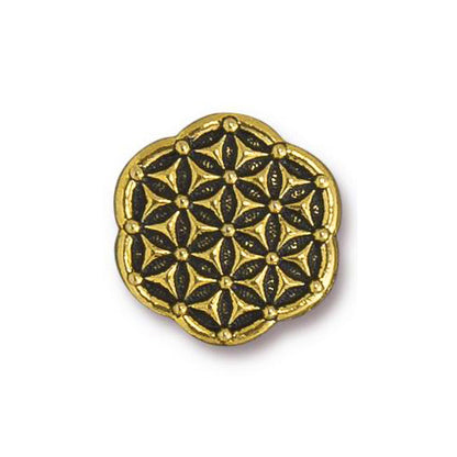 TierraCast Flower of Life Button / 10 Pack / pewter with antique gold finish