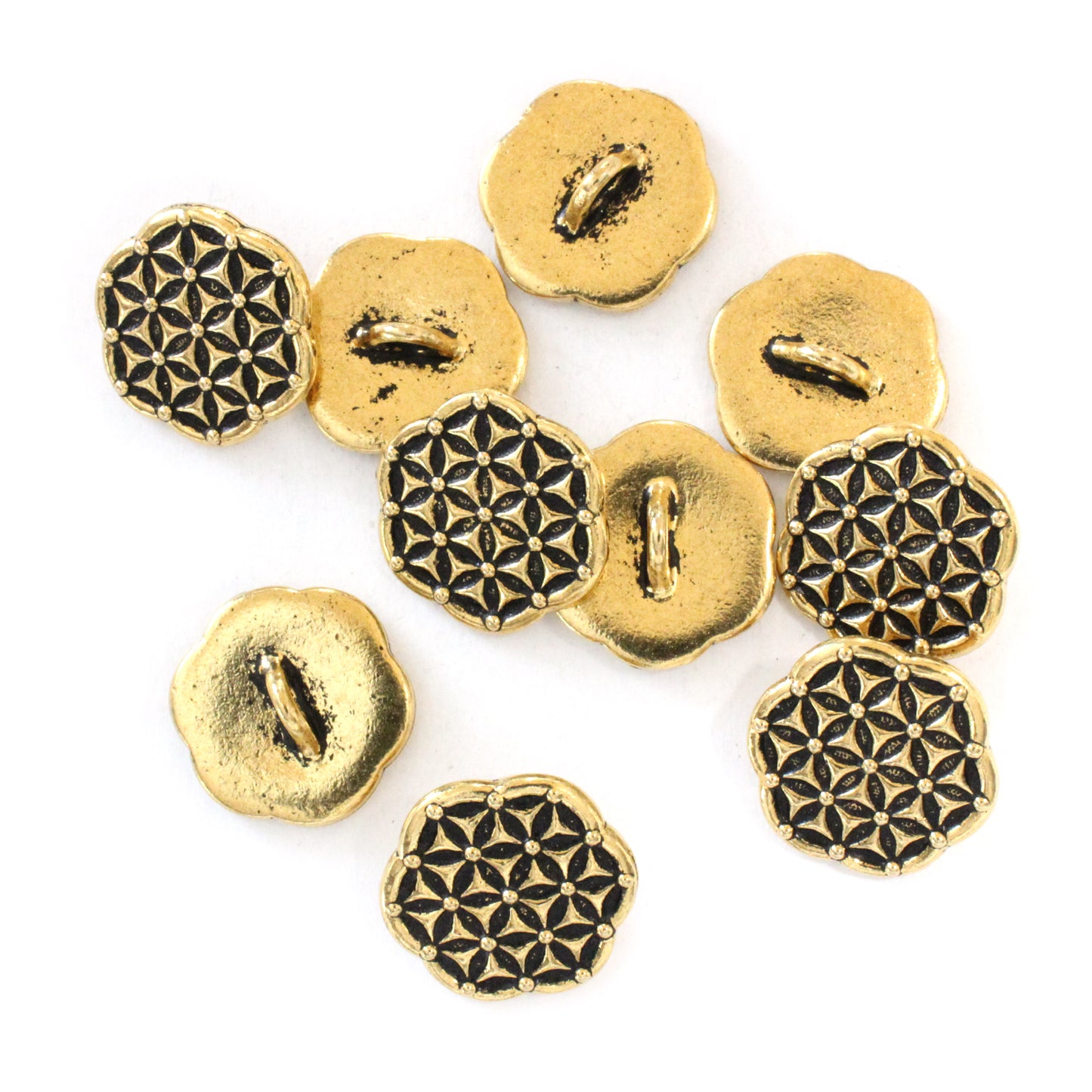 TierraCast Flower of Life Button / 10 Pack / pewter with antique gold finish