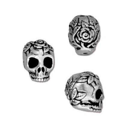 TierraCast Rose Skull Bead / pewter with antique silver finish / 94-5685-12