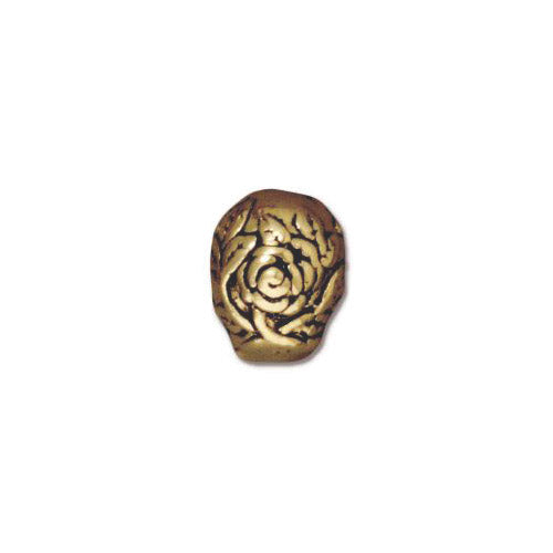 TierraCast Rose Skull Large Hole Bead / 5 Pack / pewter with antique gold finish