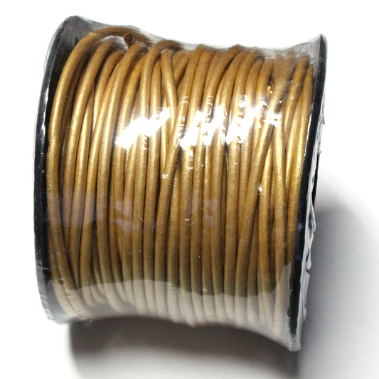 METALLIC GOLD 2mm Round Leather Cord / 25m Roll