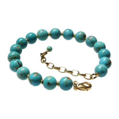 Turquoise 8mm Bead Bracelet / 6 - 7.5 Inch wrist size / with #8 Mine turquoise