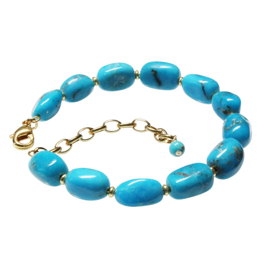 Turquoise Nugget Bracelet / 6 - 7.5 Inch wrist size / with Nacozari turquoise