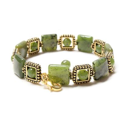 Green Serpentine Bracelet / 6.5 to 7.5 Inch wrist size / alternating squares with extender chain