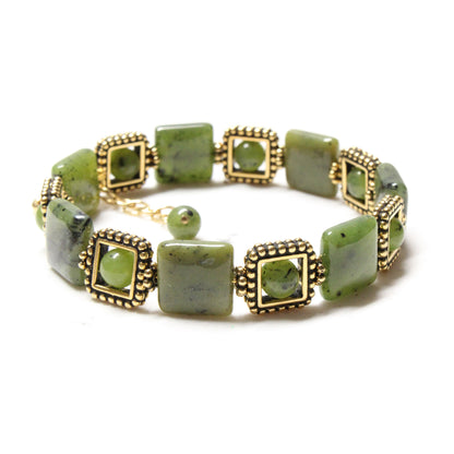 Green Serpentine Bracelet / 6.5 to 7.5 Inch wrist size / alternating squares with extender chain