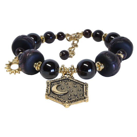 Celestial Garnet Sun & Moon Bracelet / 6 to 7.5 Inch wrist size