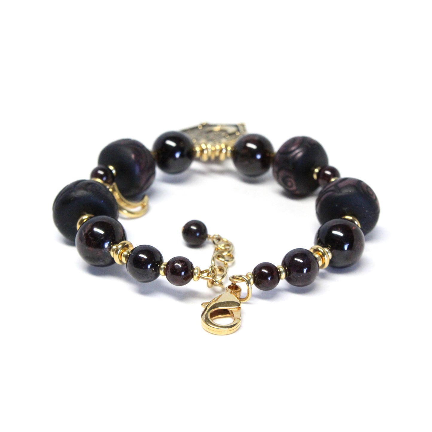 Celestial Garnet Sun & Moon Bracelet / 6 to 7.5 Inch wrist size