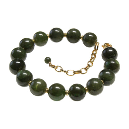 BC Jade Beaded Bracelet / 6 - 7.5 Inch wrist size / 10mm round nephrite jade