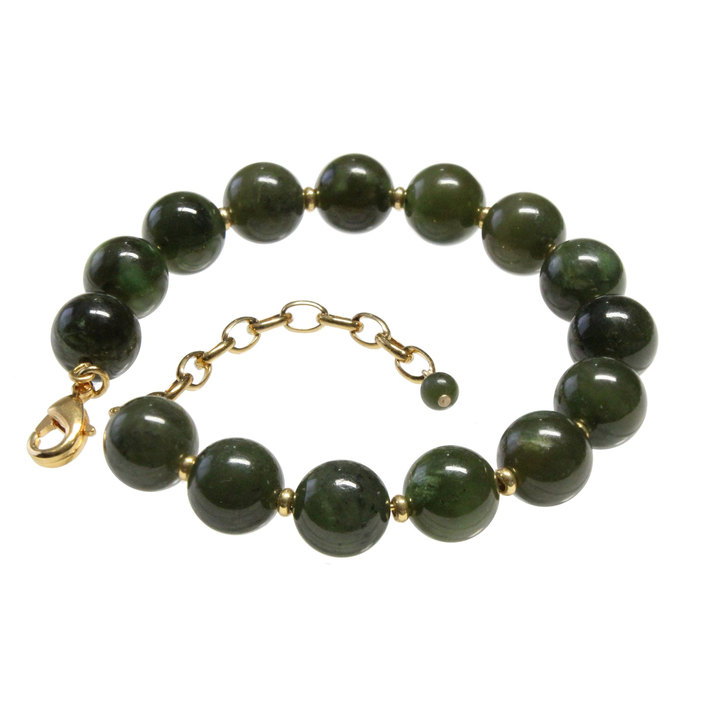 BC Jade Beaded Bracelet / 6 - 7.5 Inch wrist size / 10mm round nephrite jade