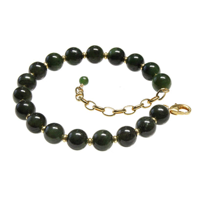 BC Jade Beaded Bracelet / 6 - 7.5 Inch wrist size / 8mm round nephrite jade