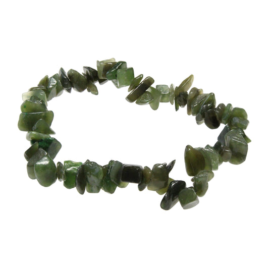 BC Jade Chip Bead Bracelet / stretchy elastic that will fit 6 - 7.5 Inch wrist size / nephrite jade