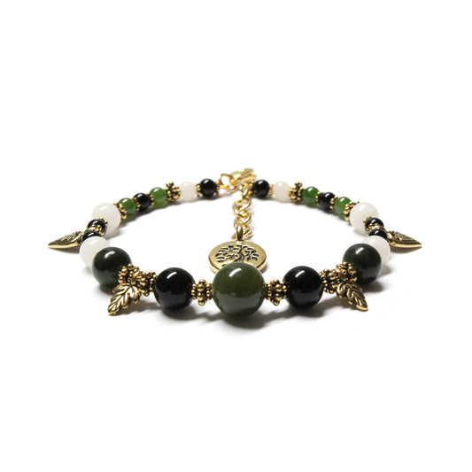 BC Jade Charm Bracelet / 6 to 7.5 Inch wrist size / gold pewter charms with extender chain