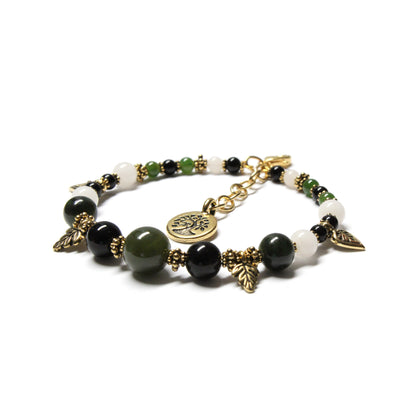 BC Jade Charm Bracelet / 6 to 7.5 Inch wrist size / gold pewter charms with extender chain