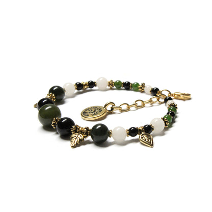 BC Jade Charm Bracelet / 6 to 7.5 Inch wrist size / gold pewter charms with extender chain