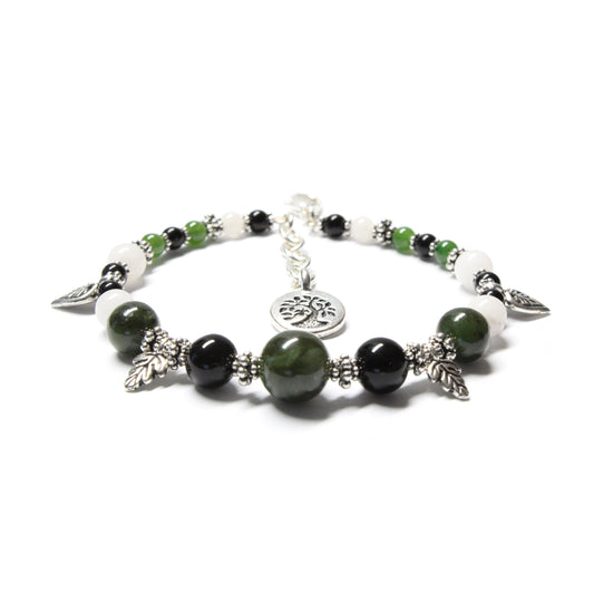 BC Jade Charm Bracelet / 6 to 7.5 Inch wrist size / silver pewter charms with extender chain