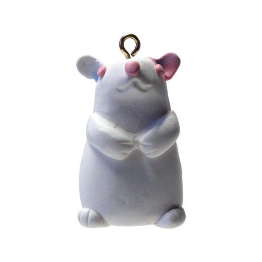 BUBBLEGUM HAMSTER Polymer Clay Charm / white with pink patches / eyelet for attaching jump ring