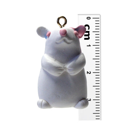 BUBBLEGUM HAMSTER Polymer Clay Charm / white with pink patches / eyelet for attaching jump ring