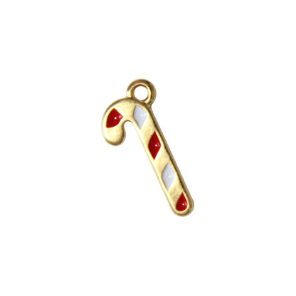 CANDY CANE Charm / 17.5 x 7mm / Gold 24K Plated Zamak with red and white stripes / made in EU
