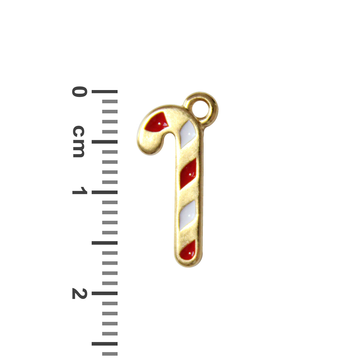 CANDY CANE Charm / 17.5 x 7mm / Gold 24K Plated Zamak with red and white stripes / made in EU