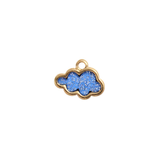 Sparkle Cloud Charm / 12 x 16mm / Gold 24K Plated Zamak with blue glittery interior / made in EU