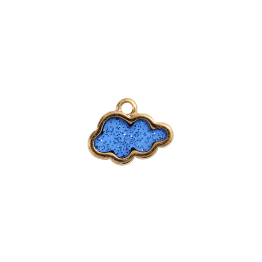 Sparkle Cloud Charm / 12 x 16mm / Gold 24K Plated Zamak with blue glittery interior / made in EU
