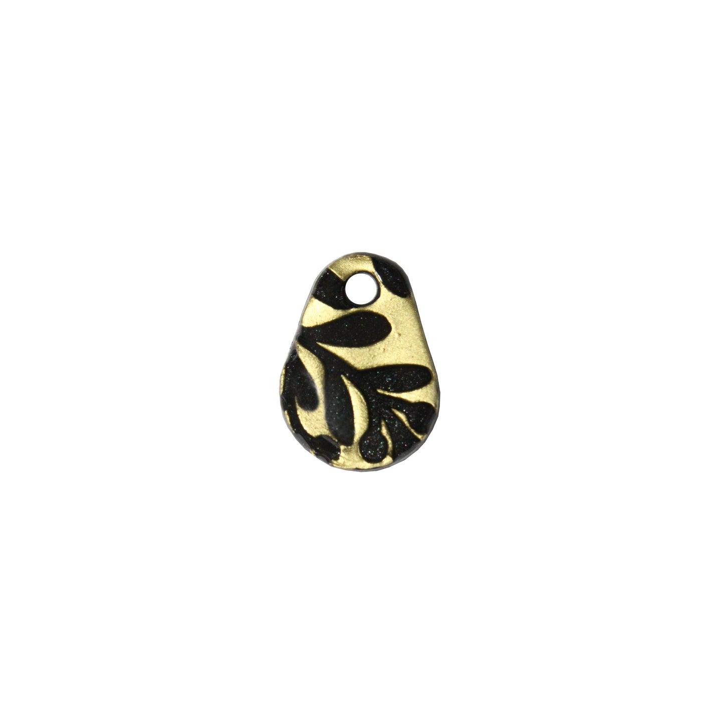 Small Flora Teardrop Charm / gold black / handmade polymer clay / 18mm x 13.5mm