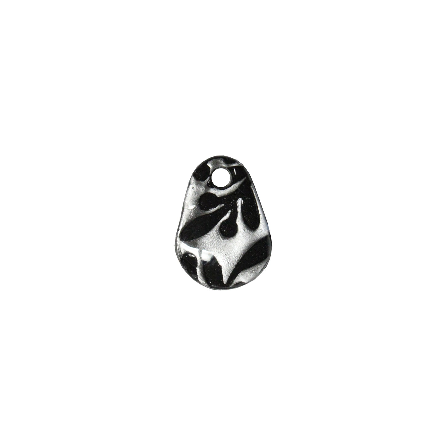 Small Flora Teardrop Charm / silver black / handmade polymer clay / 18mm x 13.5mm