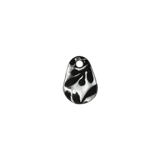 Small Flora Teardrop Charm / silver black / handmade polymer clay / 18mm x 13.5mm