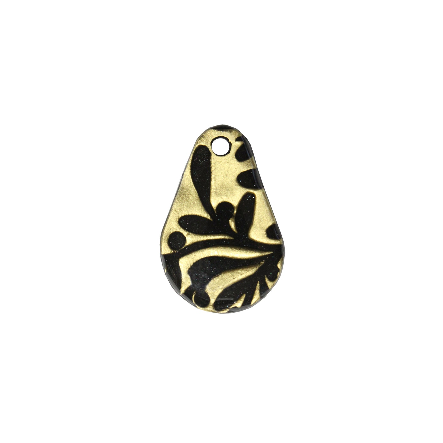 Flora Teardrop Charm / gold black / handmade polymer clay / 26mm x 17.5mm