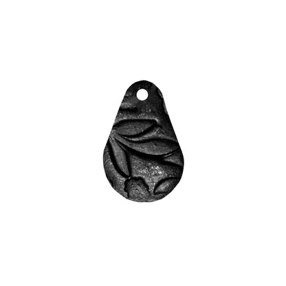 Flora Teardrop Charm / silver black / handmade polymer clay / 26mm x 17.5mm