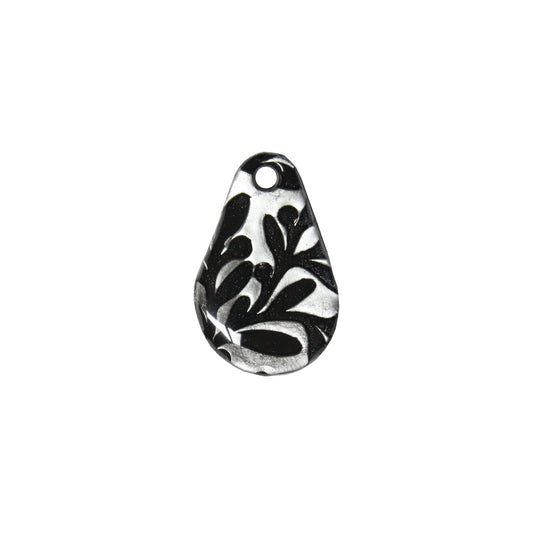 Flora Teardrop Charm / silver black / handmade polymer clay / 26mm x 17.5mm