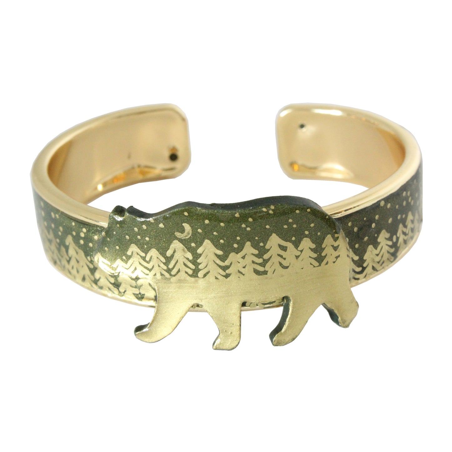 Night Forest Bear Cuff Bracelet / fits up to 7 inch wrists size