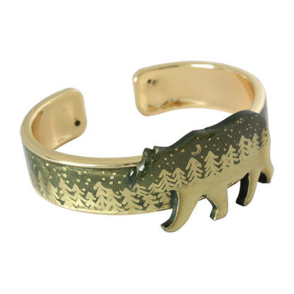 Night Forest Bear Cuff Bracelet / forest green and gold / up to a 7 inch wrist size