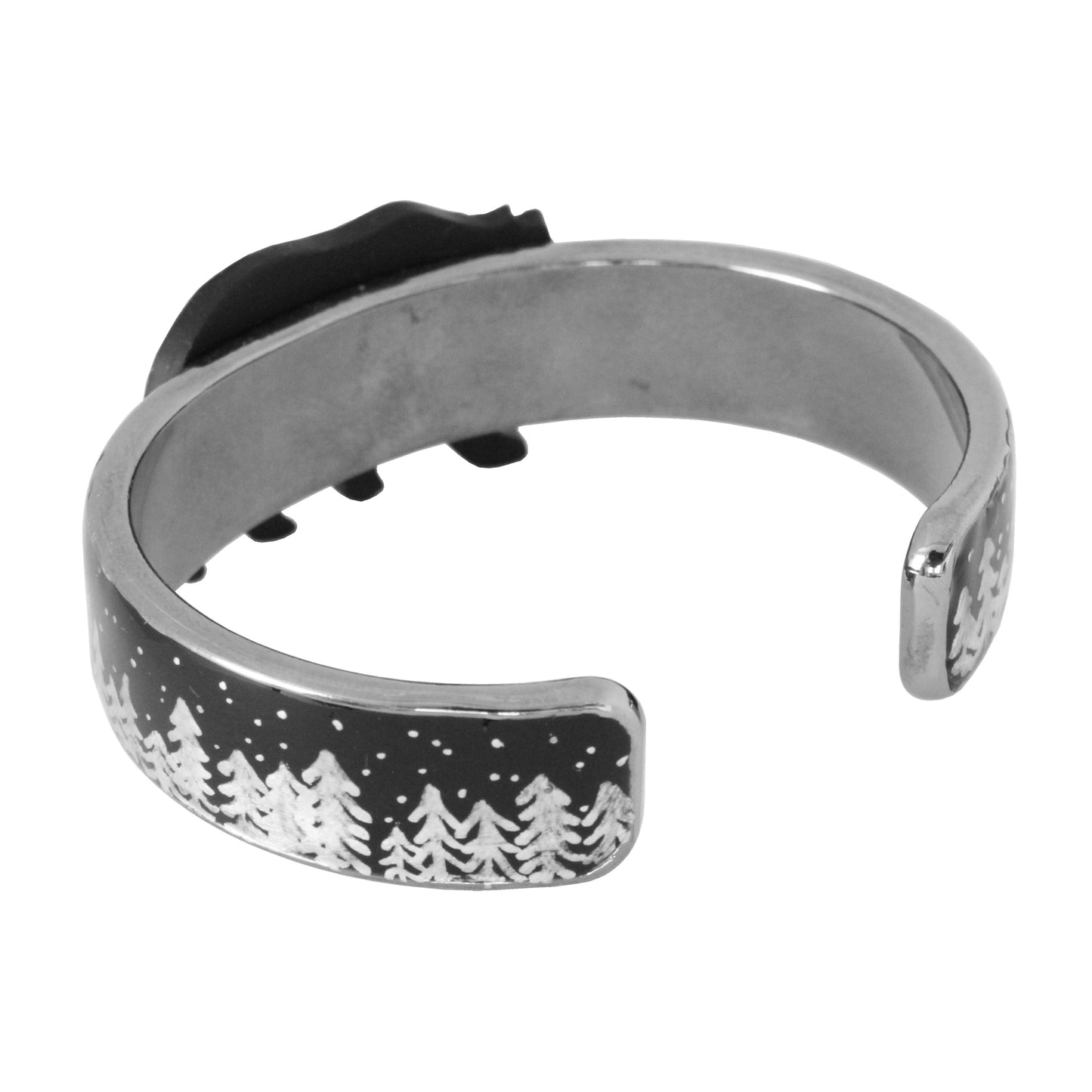 Night Forest Bear Cuff Bracelet / black and silver / up to a 7 inch wrist  size