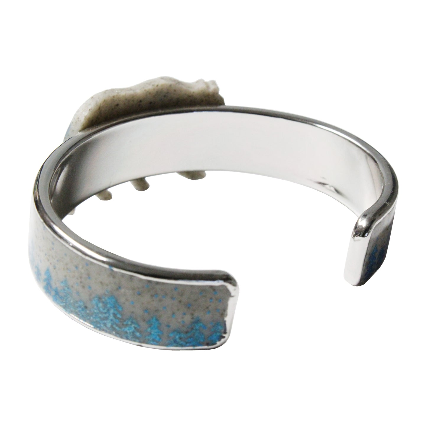 Night Forest Bear Cuff Bracelet / speckled grey with azure blue forest / up to a 7 inch wrist  size