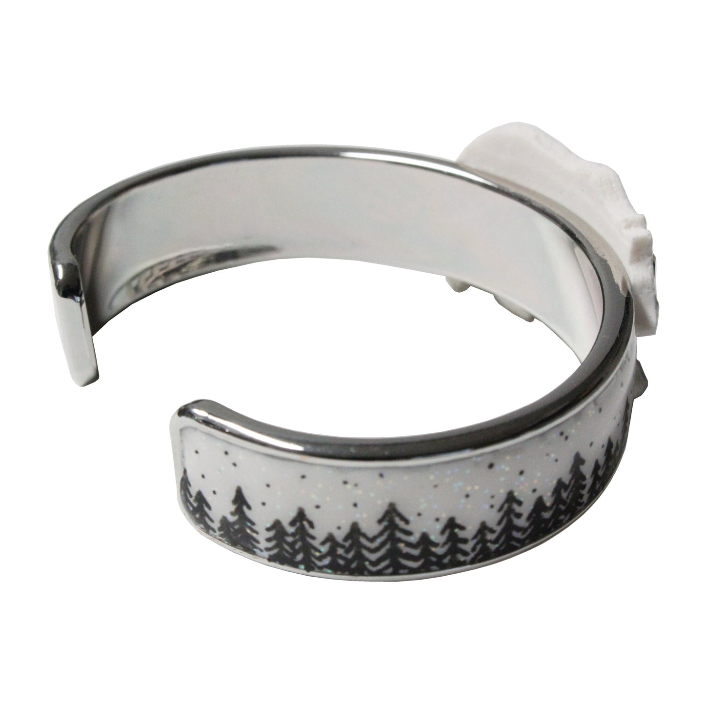 Night Forest Bear Cuff Bracelet / speckled white with black forest / up to a 7 inch wrist  size