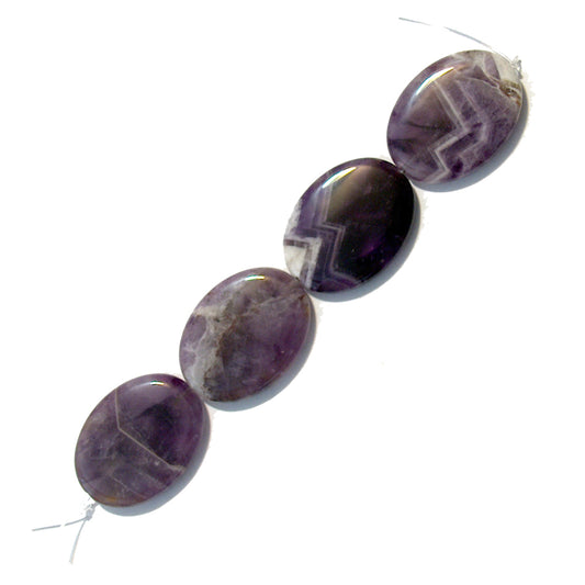 Dog Teeth Amethyst Oval Beads / 4 Bead Strand / 40x30x8mm / smooth polished natural stone focal bead