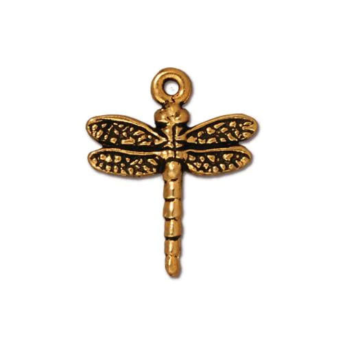 TierraCast 20mm Dragonfly Charm / pewter with an antique gold finish / 94-2119-26