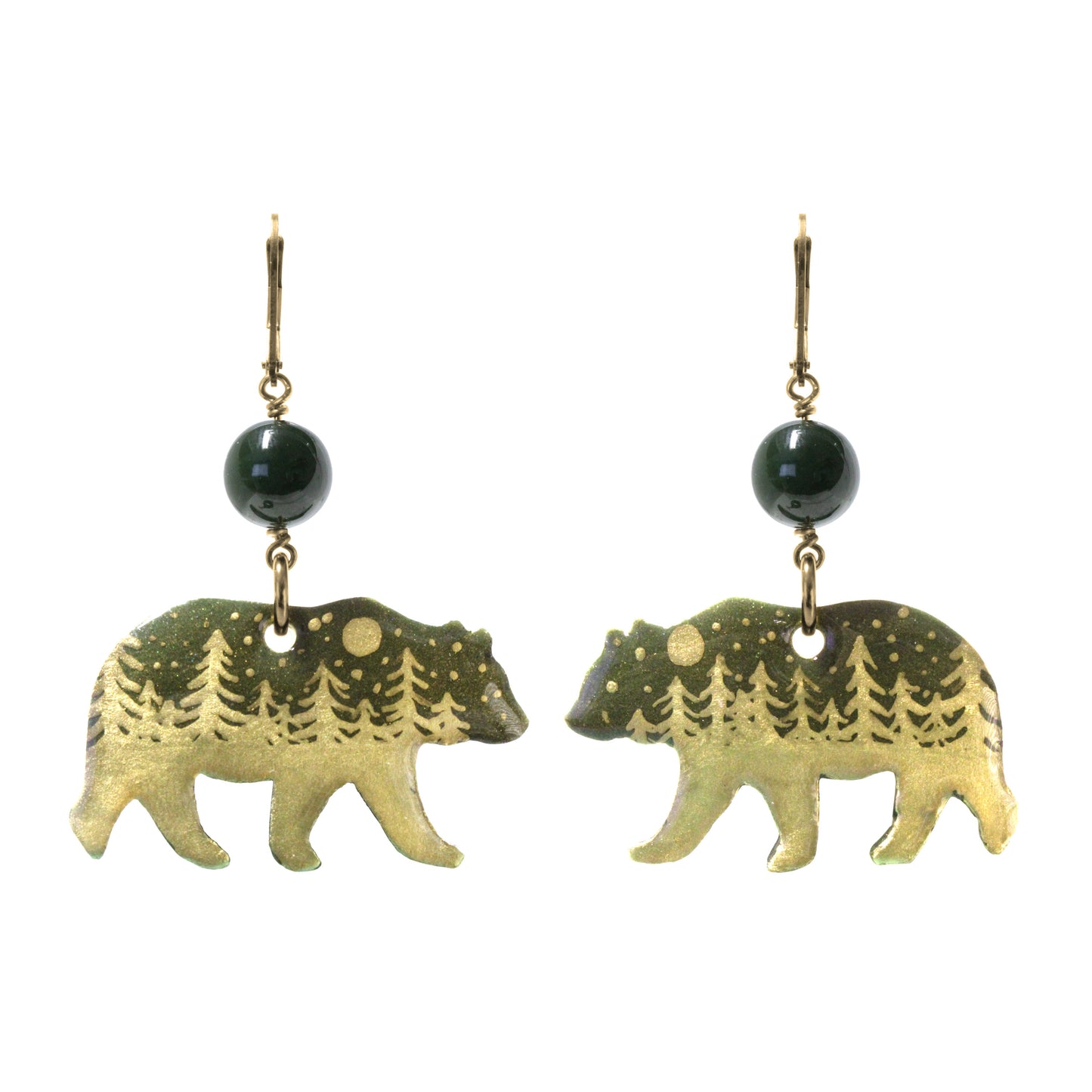 Night Forest Bear Earrings / 57mm length / hook earwires