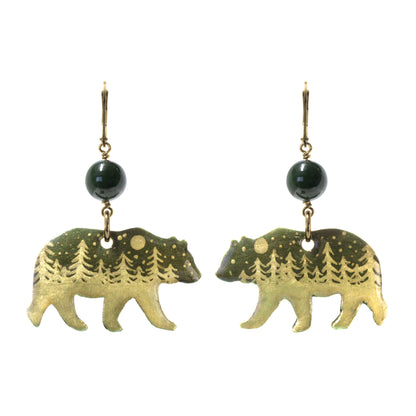 Night Forest Bear Earrings / 57mm length / hook earwires