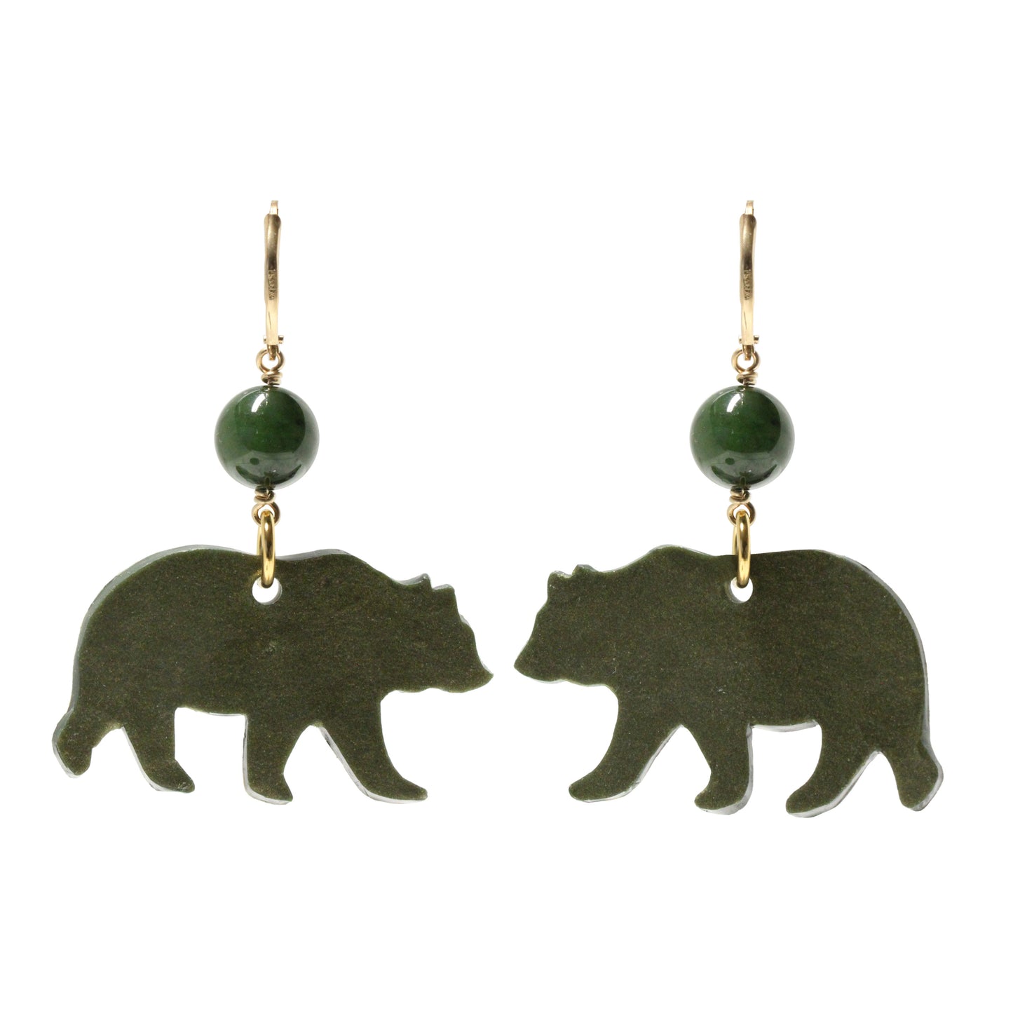 Night Forest Bear Earrings / 57mm length / genuine BC Jade gemstones / gold filled leverbacks