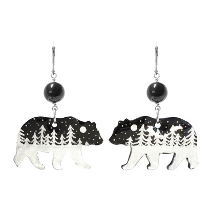 Night Forest Bear Earrings / 57mm length / hook earwires