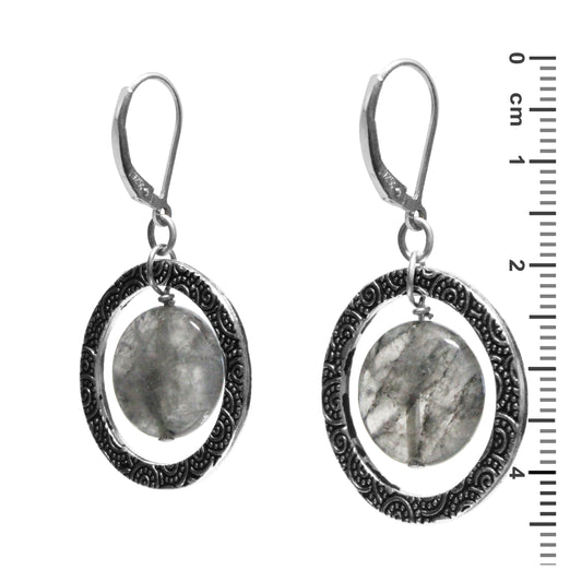 Misty Quartz Earrings / 45mm length / sterling silver leverbacks / reverse view with ruler