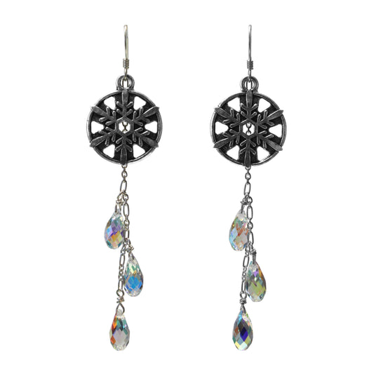 Winter Snowflake Earrings with Crystal Drops with Sterling Silver Hooks