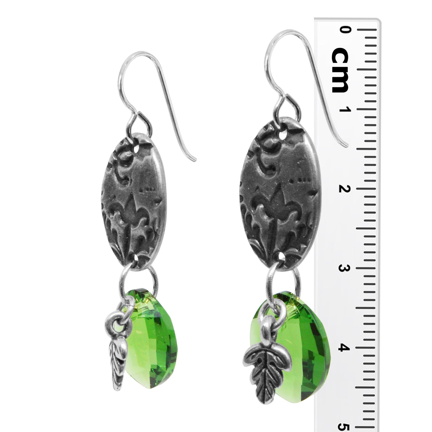 Leaf Charm Earrings / 47mm length / sterling silver earwires