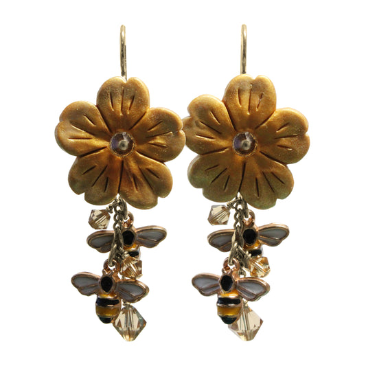 Honeybee Flower Earrings / 55mm length / gold filled earwires