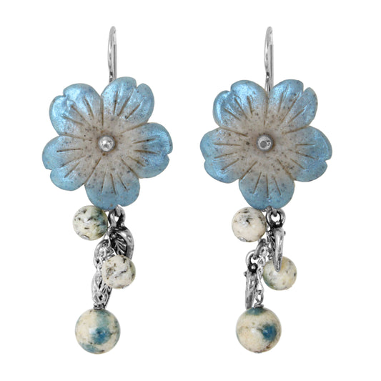 K2 Granite Flower Earrings / 60mm length / sterling silver earwires
