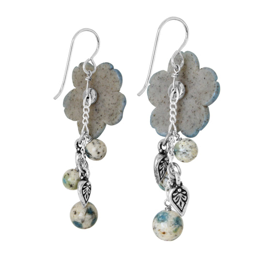 K2 Granite Flower Earrings / 60mm length / sterling silver earwires