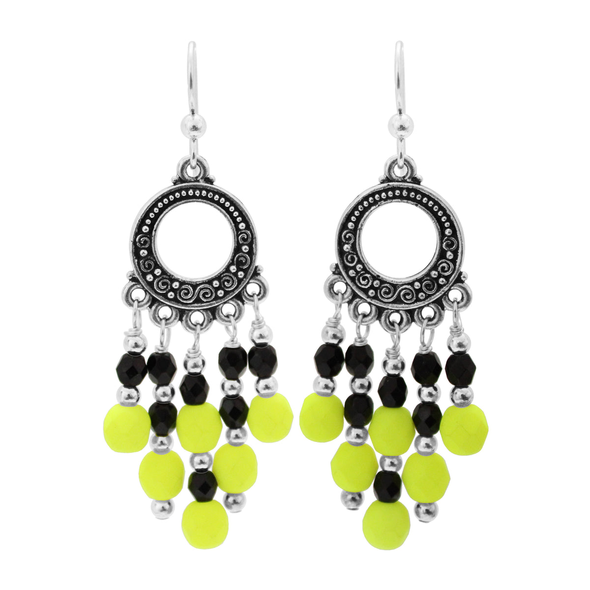 Neon Yellow Chandelier Earrings / 65mm length / with sterling earwires
