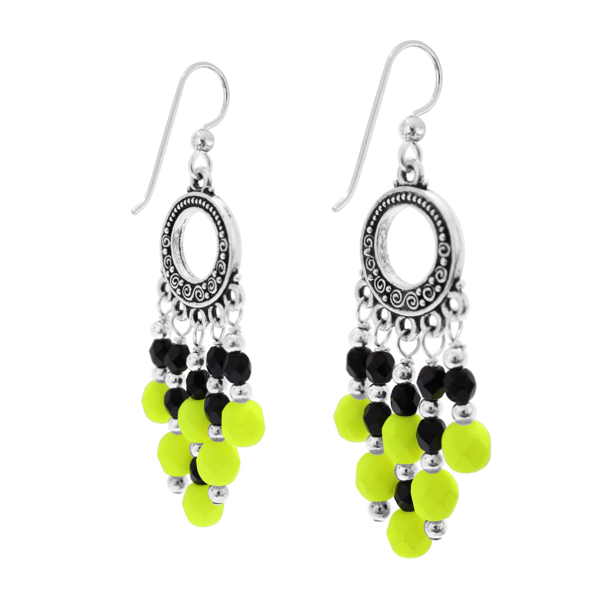 Neon Yellow Chandelier Earrings / reverse view